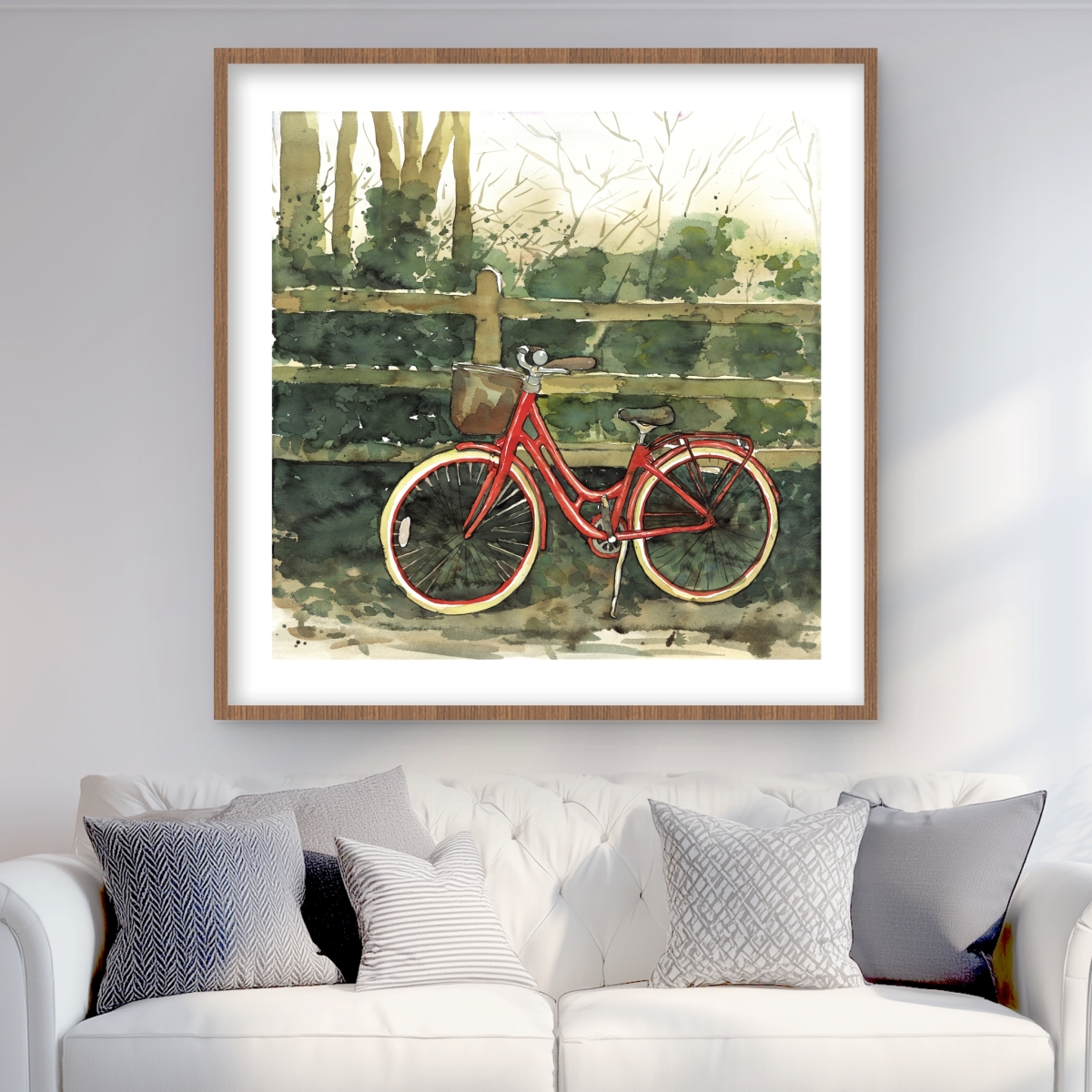 C1FM3636PI8OK7 36 x 36 in. Riding in the Woods Bicycle Print - Rustic Green Frame Decor