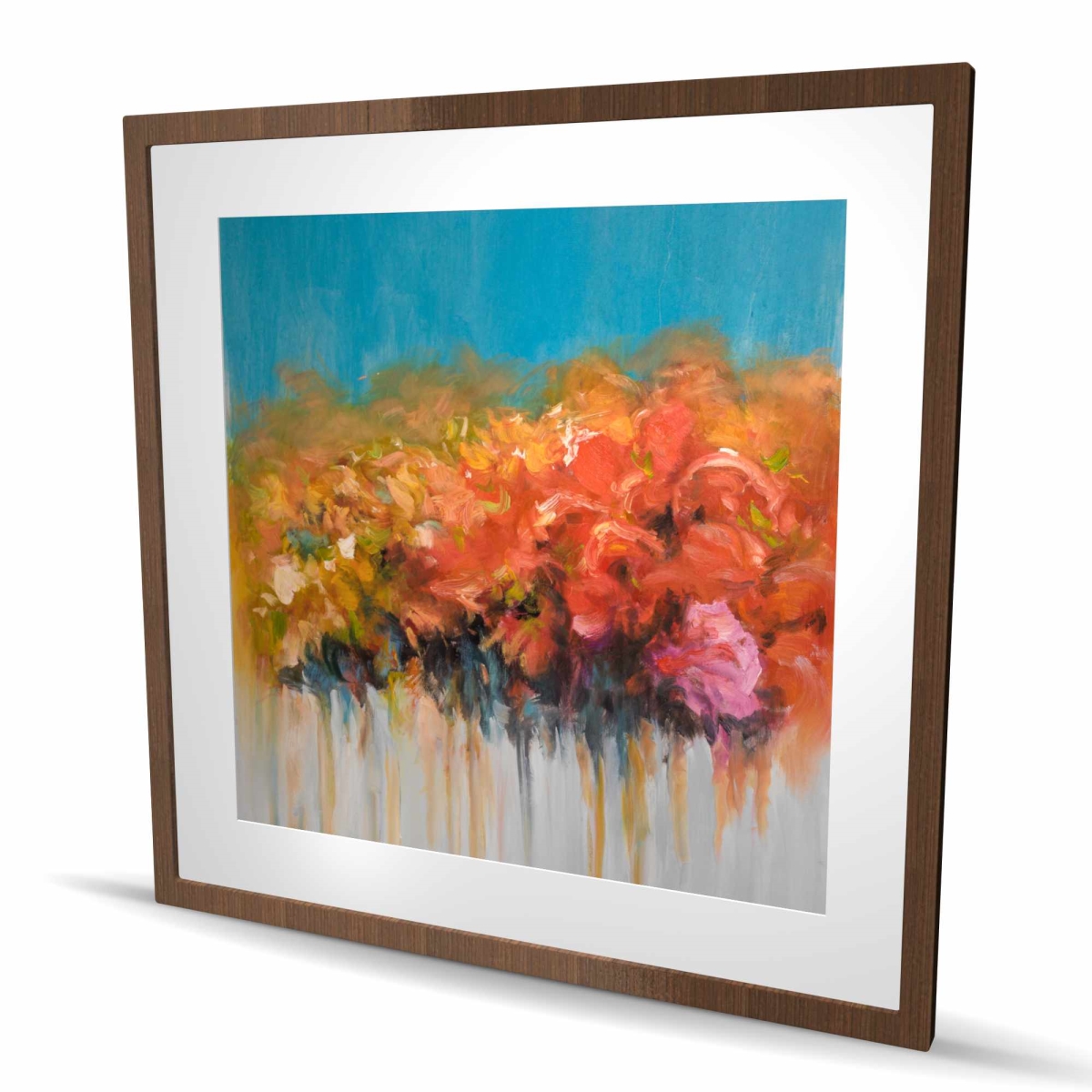 C1FM3636PZC7PF 36 x 36 in. Orange Flowers Bundle - Abstract Blue Framed Print for Decor