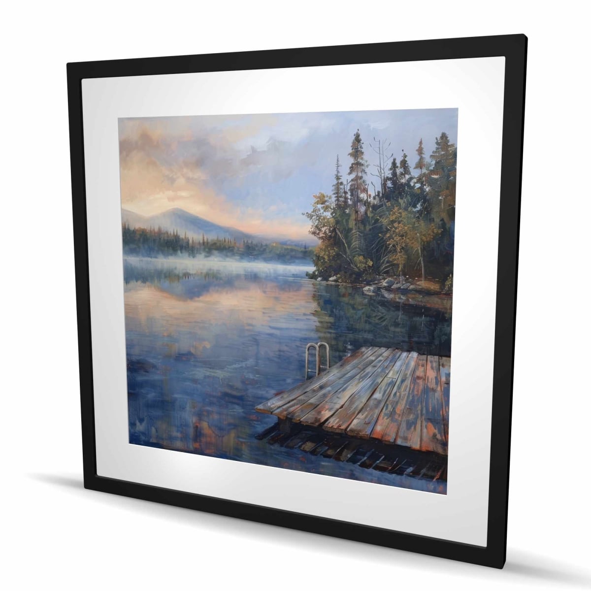 C1FM3636Q5H5PM 36 x 36 in. Dock - White Framed Matted Print for Elegant Home Decor