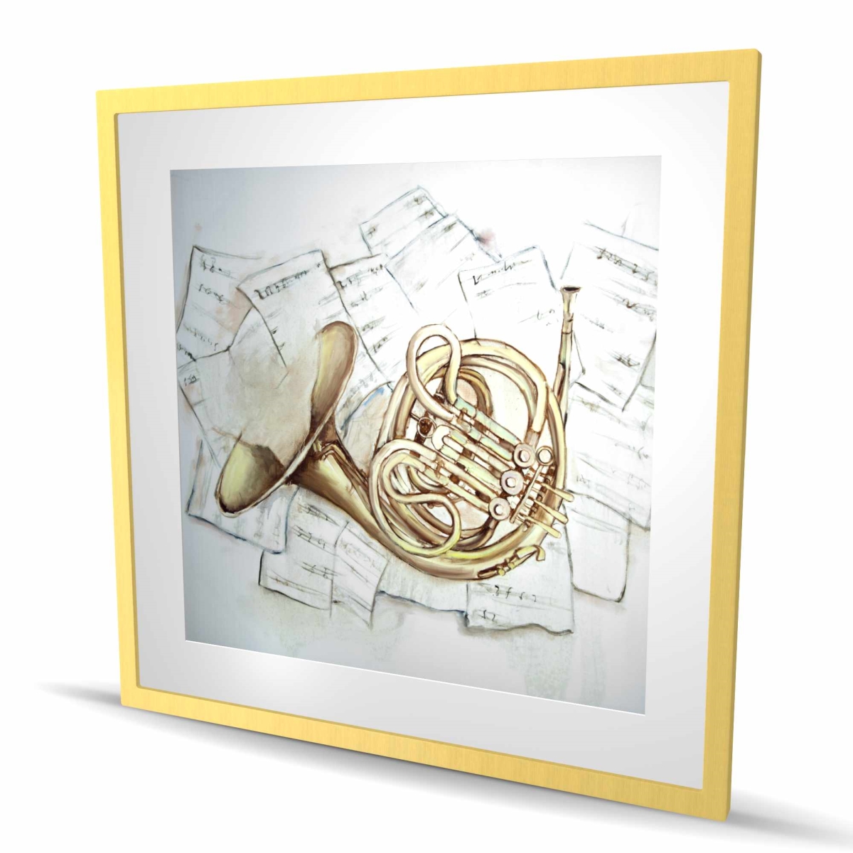 C1FM3636DX9THI 36 x 36 in. Horn on Music Sheet - Yellow Framed Matted Print for Decor