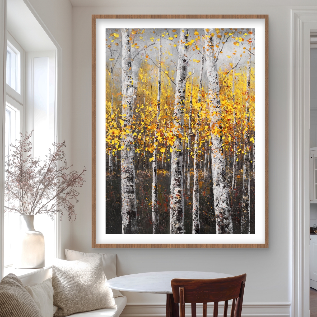 C1FM36487OWEH1 36 x 48 in. Sunny Birch Trees - Framed Matted Print for Home Decor