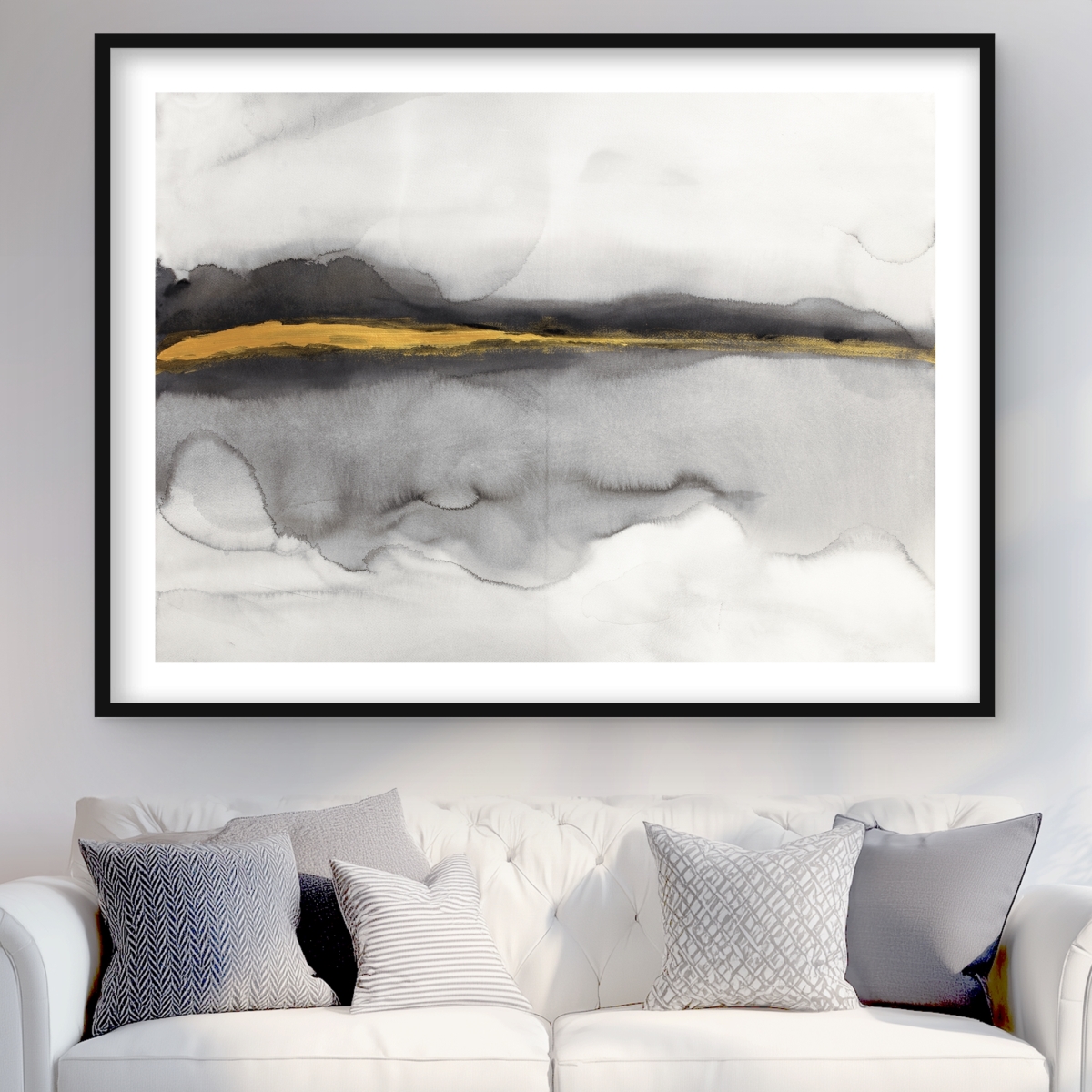 C1FM364886BRVE 36 x 48 in. Gold Stripe Abstract - Black Framed Matted Print for Decor