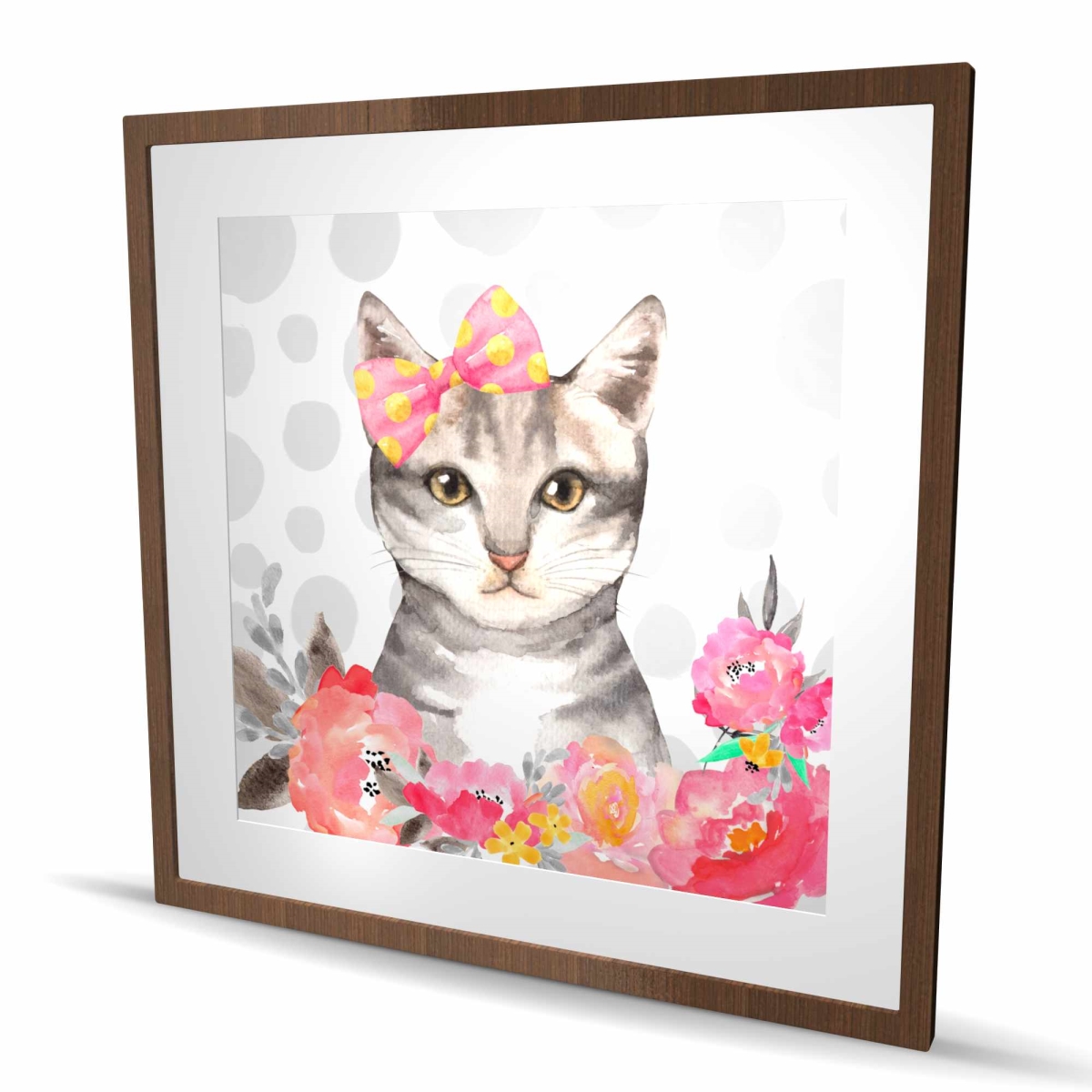 C1FM3636FNG105 36 x 36 in. Charming Cat - White Animals Framed Matted Print for Decor