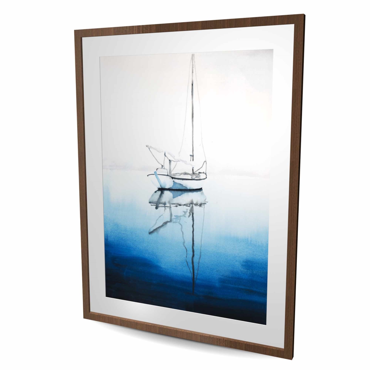 C1FM36485314TU 36 x 48 in. White Boat on Deep Blue Water - Framed Matted Print Decor