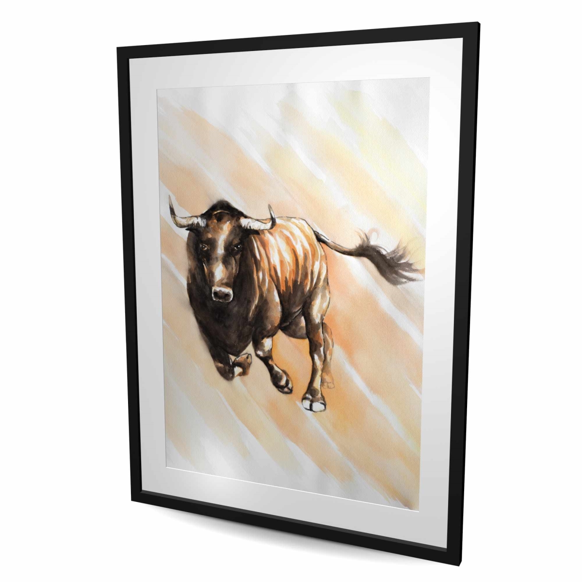 C1FM3648AT09UZ 36 x 48 in. Bull Running Watercolor - Brown Man Cave Framed Print Decor