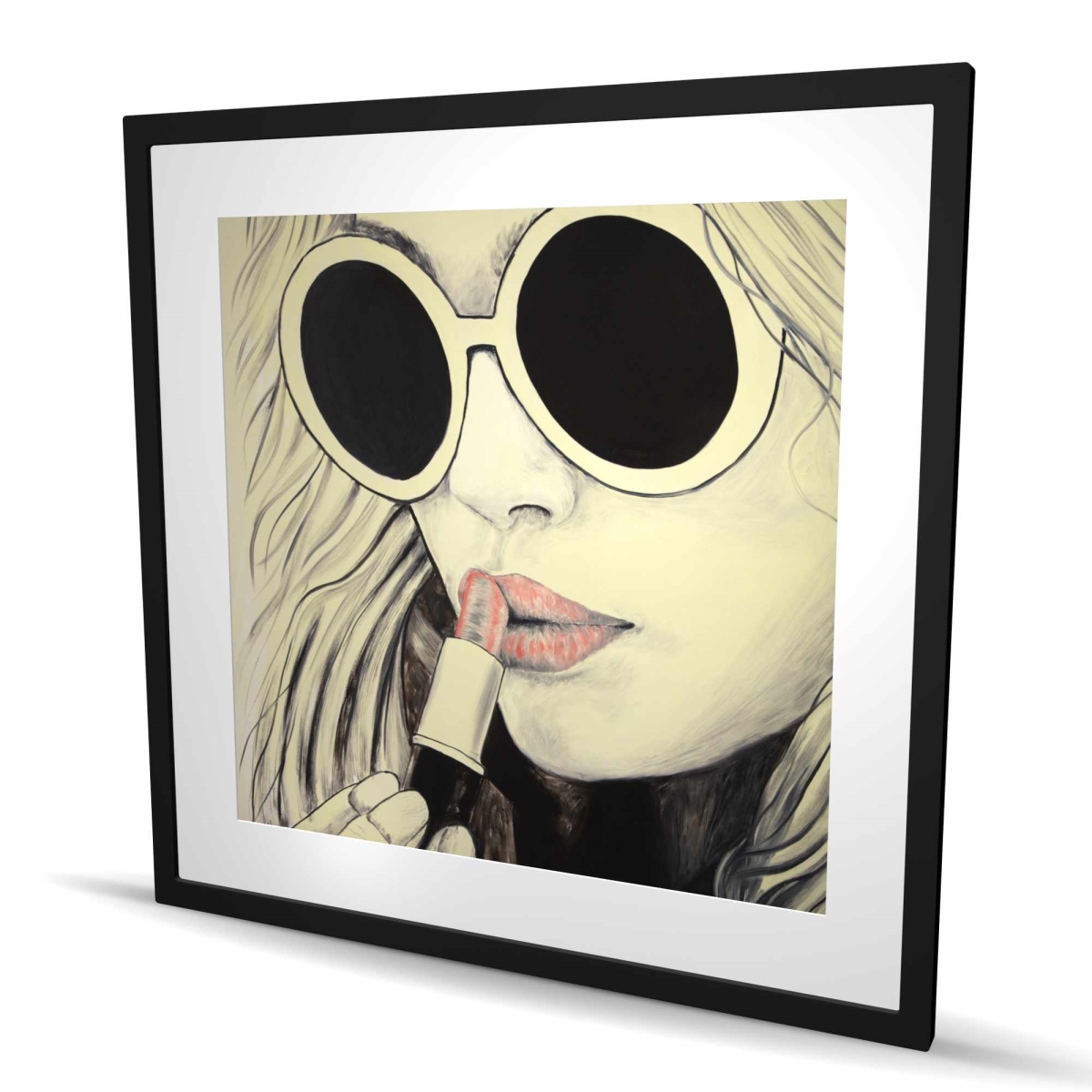 C1FM3636EOQLY4 36 x 36 in. Pink Lips - Modern Office Framed Matted Print for Home Decor