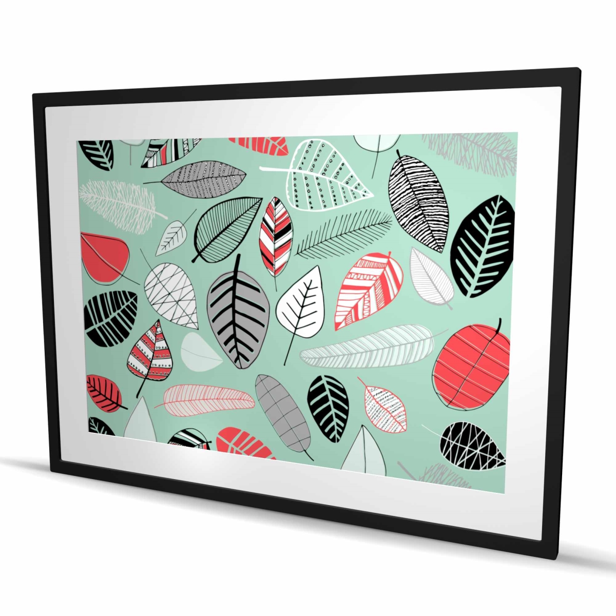 C1FM3648HCLGY1 36 x 48 in. Turquoise Leaf Patterns - Framed Matted Print for Home Decor