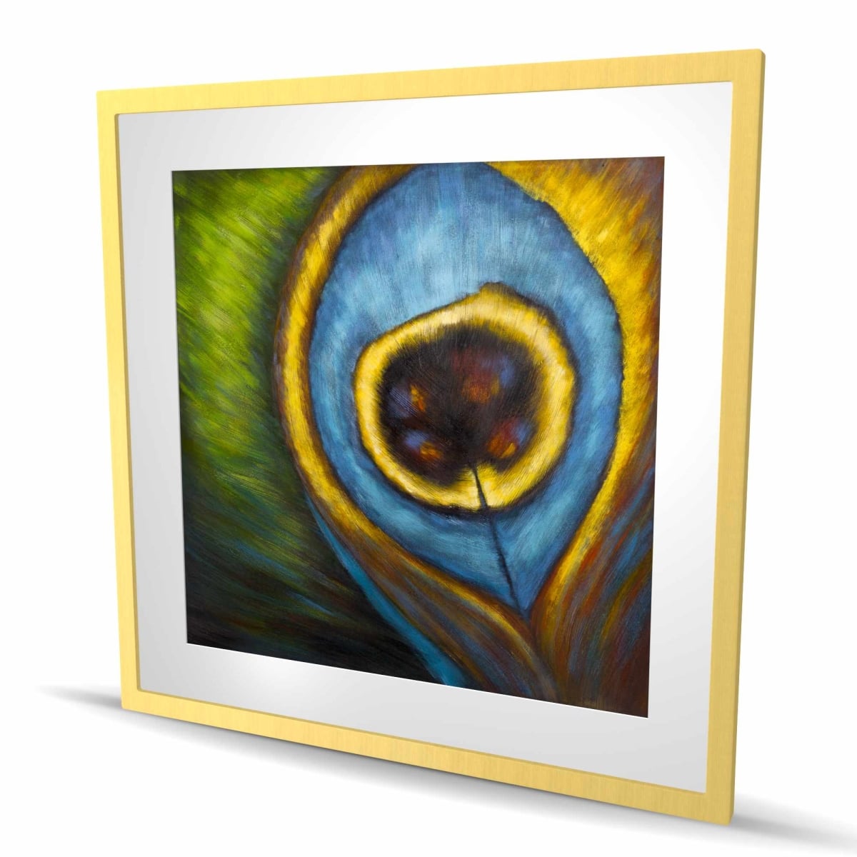 C1FM3636PGWQ3Q 36 x 36 in. Peacock Feather Closeup - Exotic Framed Matted Print Decor