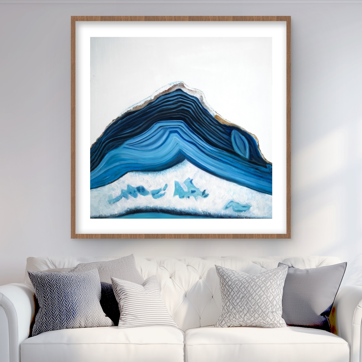 C1FM3636Q4YUK7 36 x 36 in. Blue Geode Profile - Framed Matted Print for Home Decor
