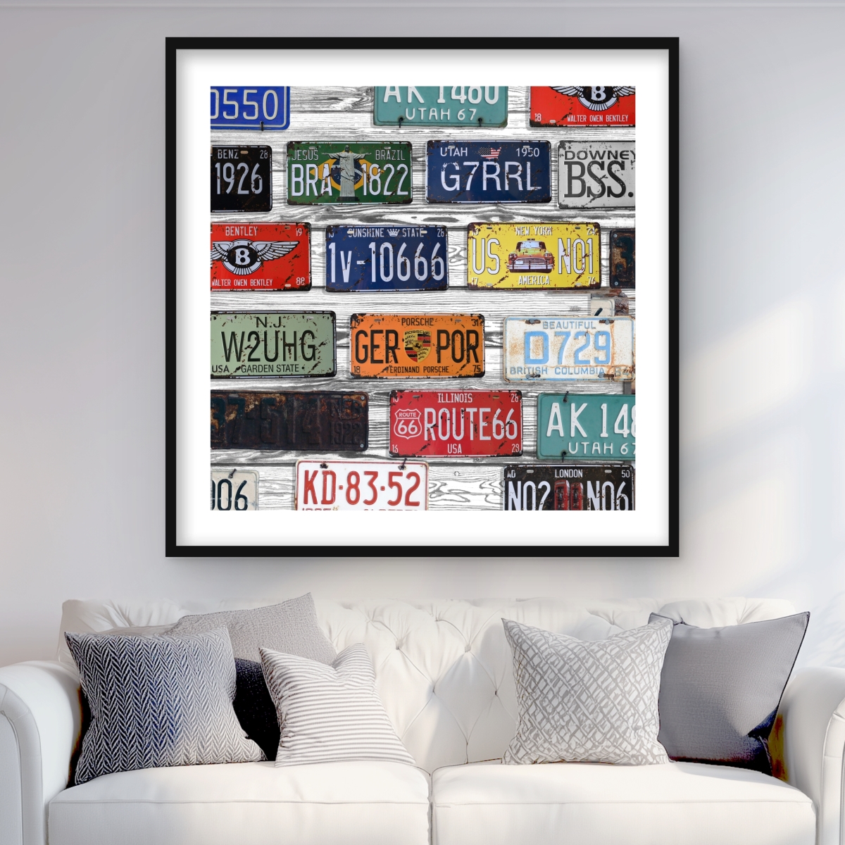 C1FM3636Q8G8U9 36 x 36 in. Number Plates - Green Framed Matted Print for Man Cave Decor