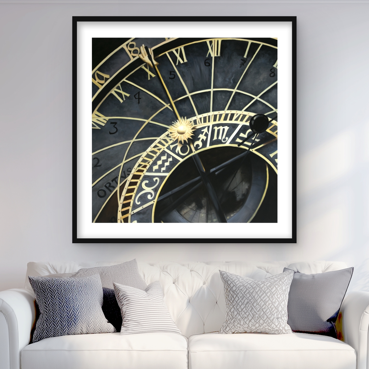 C1FM3636HYF39X 36 x 36 in. Astrologic Clock - Black Framed Matted Print for Home Decor