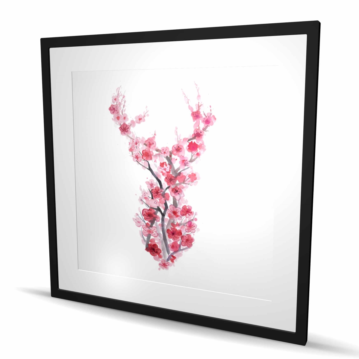 C1FM3636QVQMRT 36 x 36 in. Deer in Cherry Blossoms - Framed Botanical Print for Decor