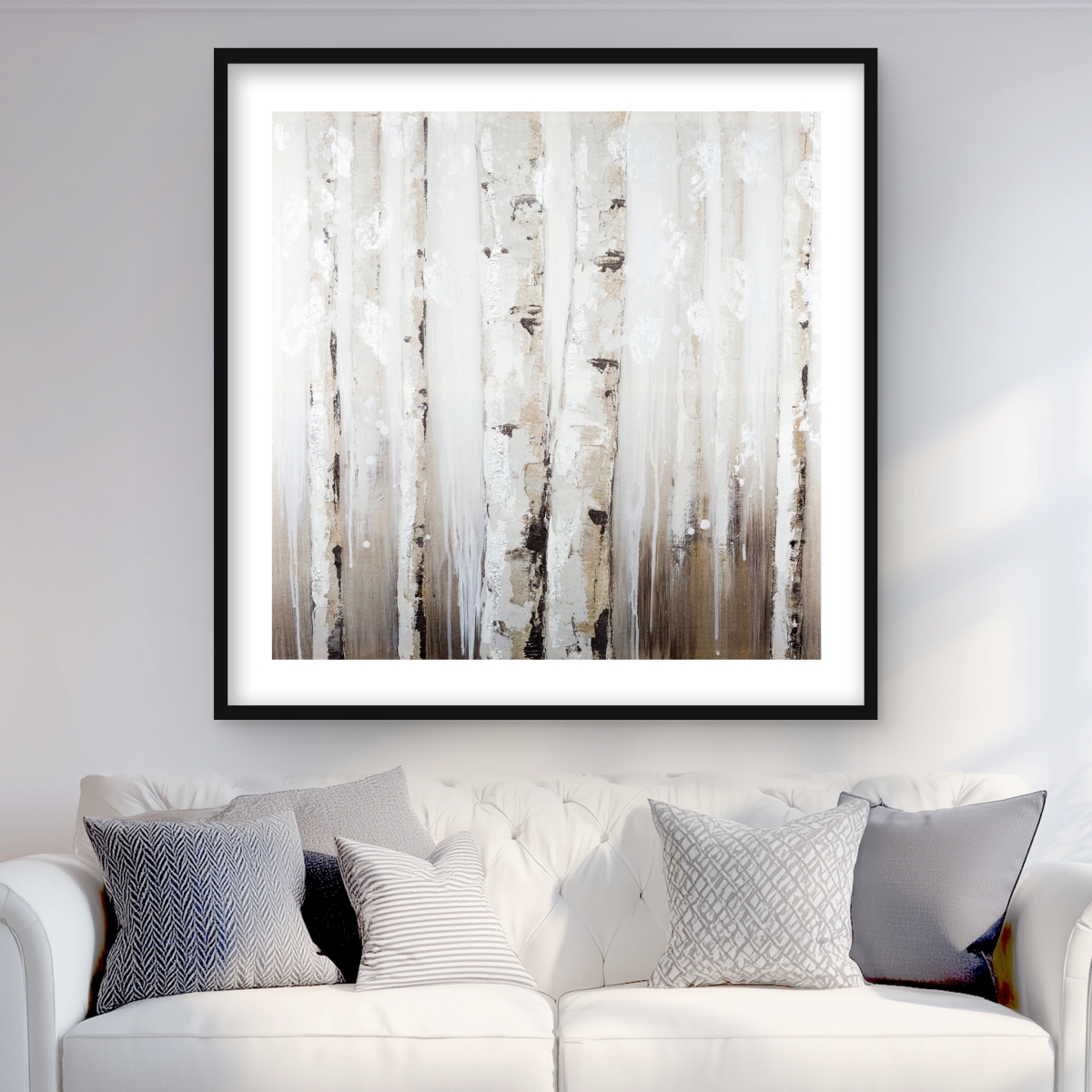 C1FM3636LBNAZ1 36 x 36 in. Abstract White Birches - Framed Matted Print for Home Decor