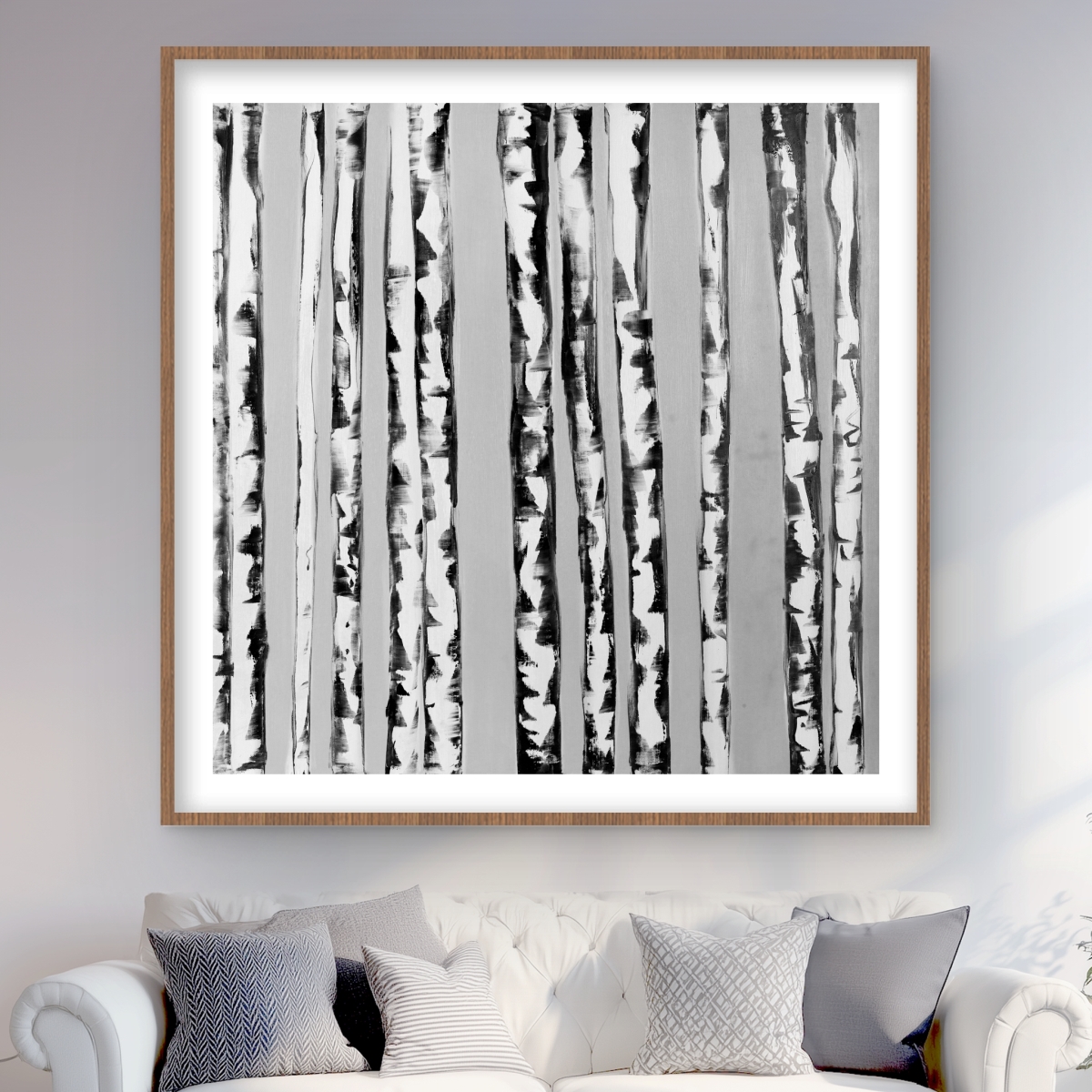 C1FM484858SWG0 48 x 48 in. Birches Black & White - Contemporary Trees Framed Print