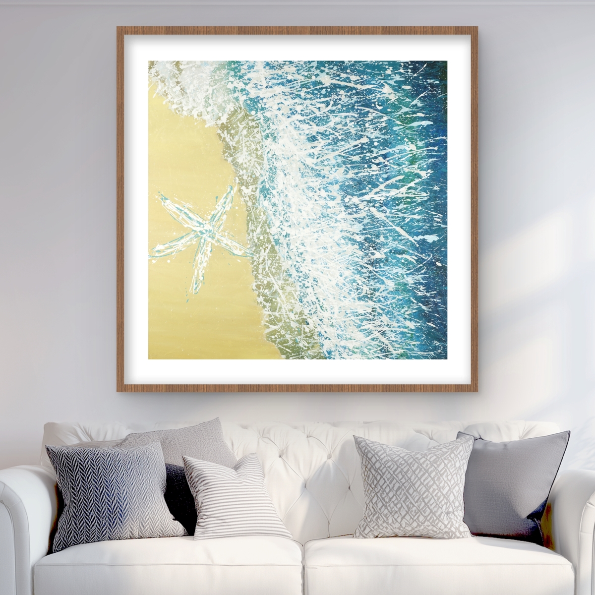 C1FM3636MKT9N7 36 x 36 in. Left Side Seastar - Bedroom Beach Framed Matted Print Decor
