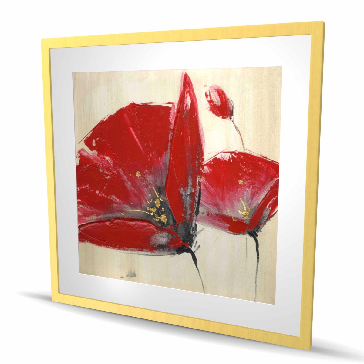 C1FM3636DNVSA5 36 x 36 in. Three Red Flowers - Botanical Beige Framed Matted Print