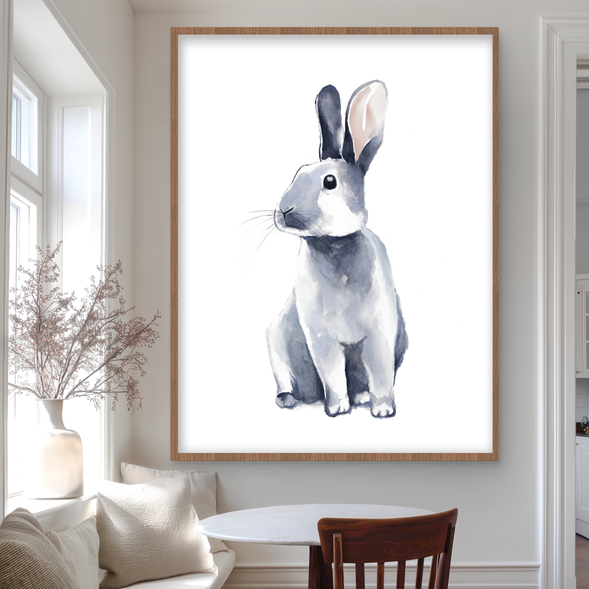 C1FM3648HMNTGL 36 x 48 in. Gray Curious Rabbit - Framed Matted Print for Kids Decor