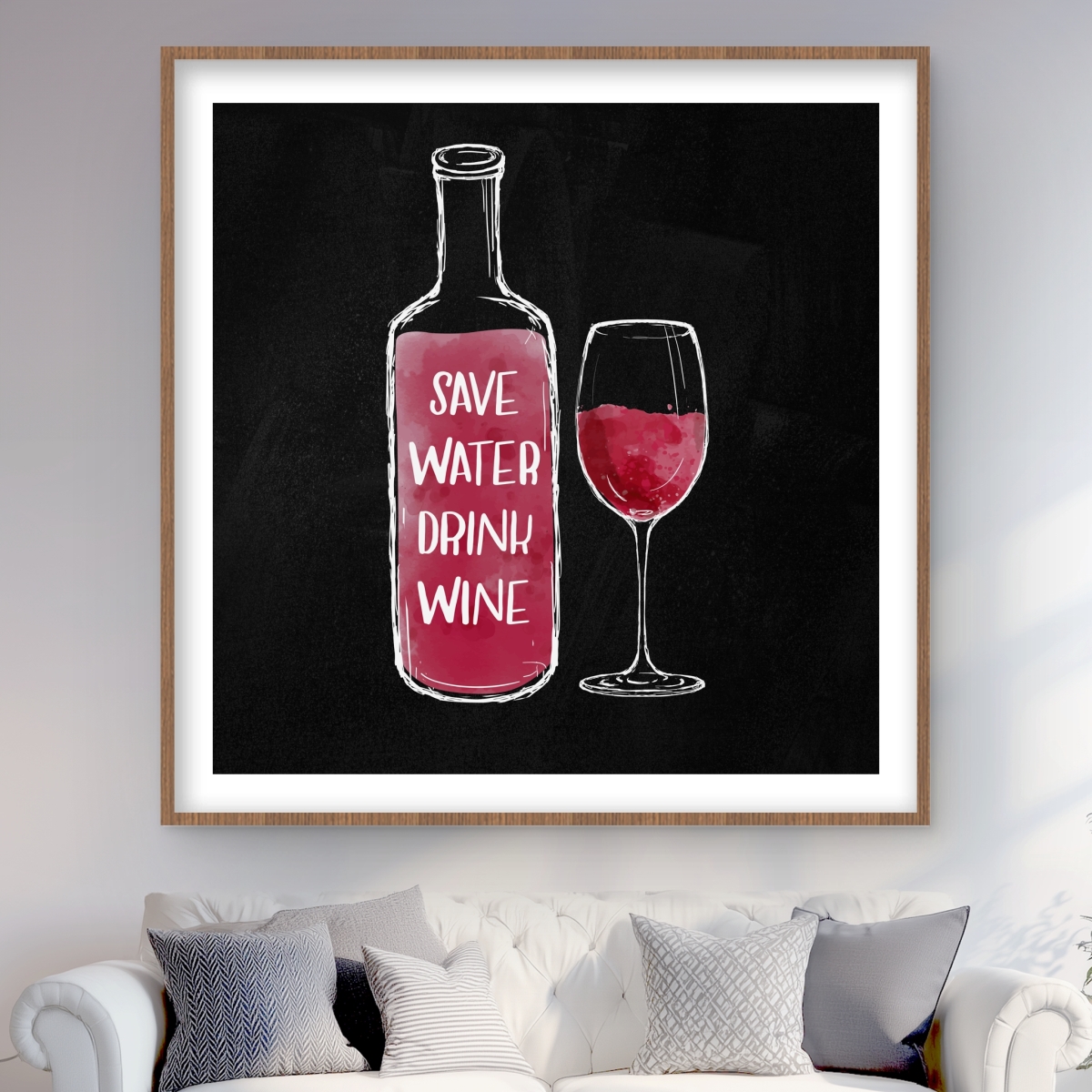 C1FM4848CYHREJ 48 x 48 in. Save Water Drink Wine - Red Man Cave Framed Matted Print