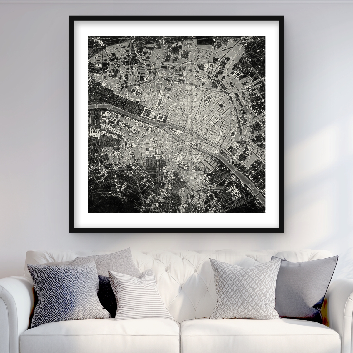 C1FM3636YCK2K6 36 x 36 in. Airplane Satellite View - Beige Office Framed Matted Print