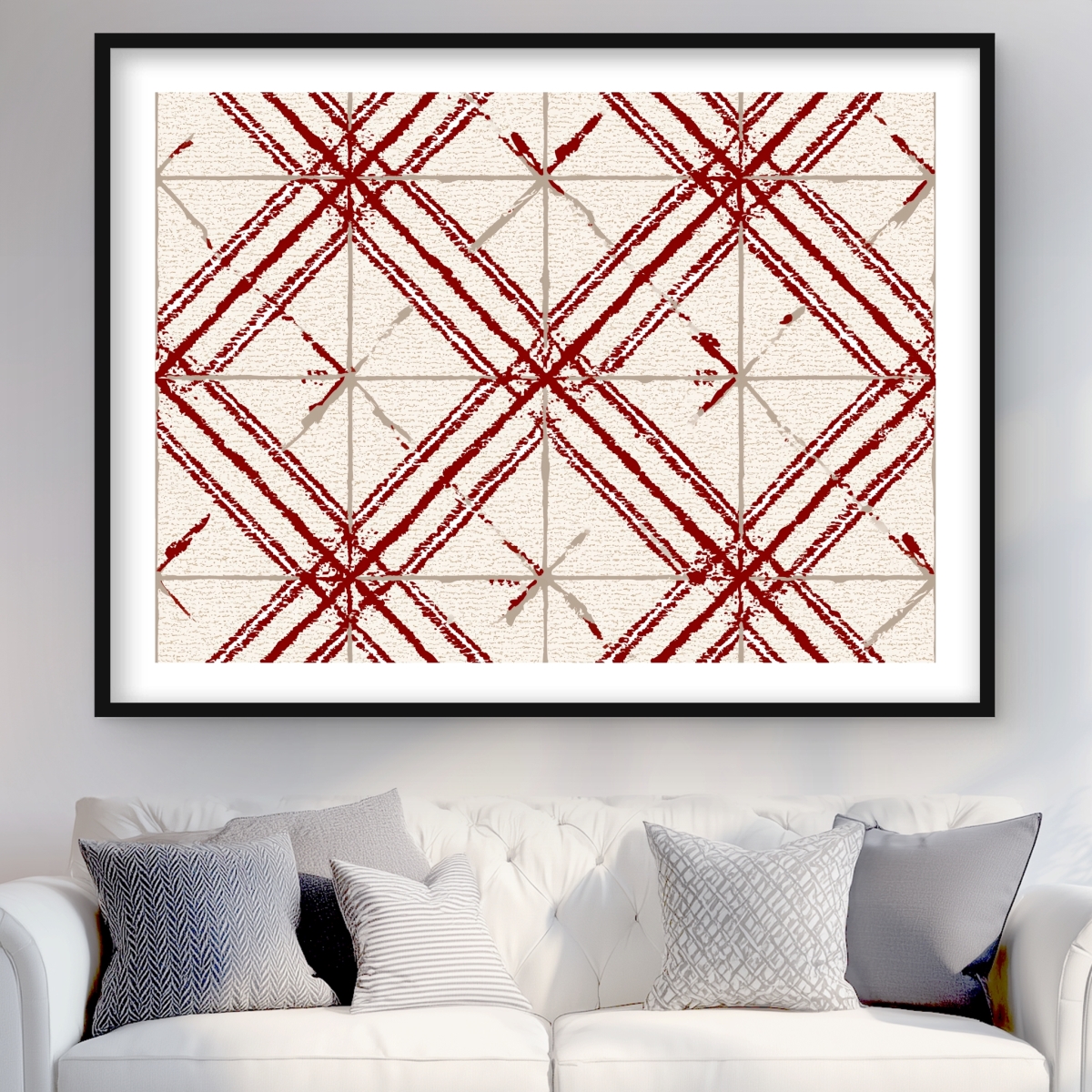 C1FM36486MXOMH 36 x 48 in. Red Lines Pattern - Red Framed Matted Print for Home Decor