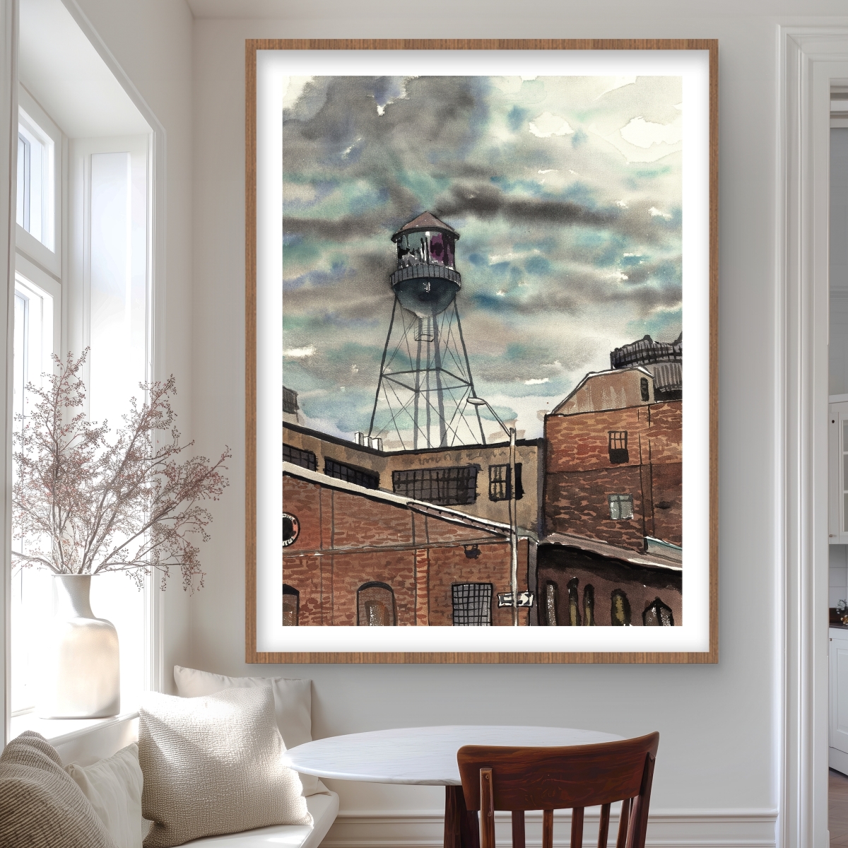 C1FM36488FIXQC 36 x 48 in. Water Tower in Williamsburg - Framed Matted Print for Decor