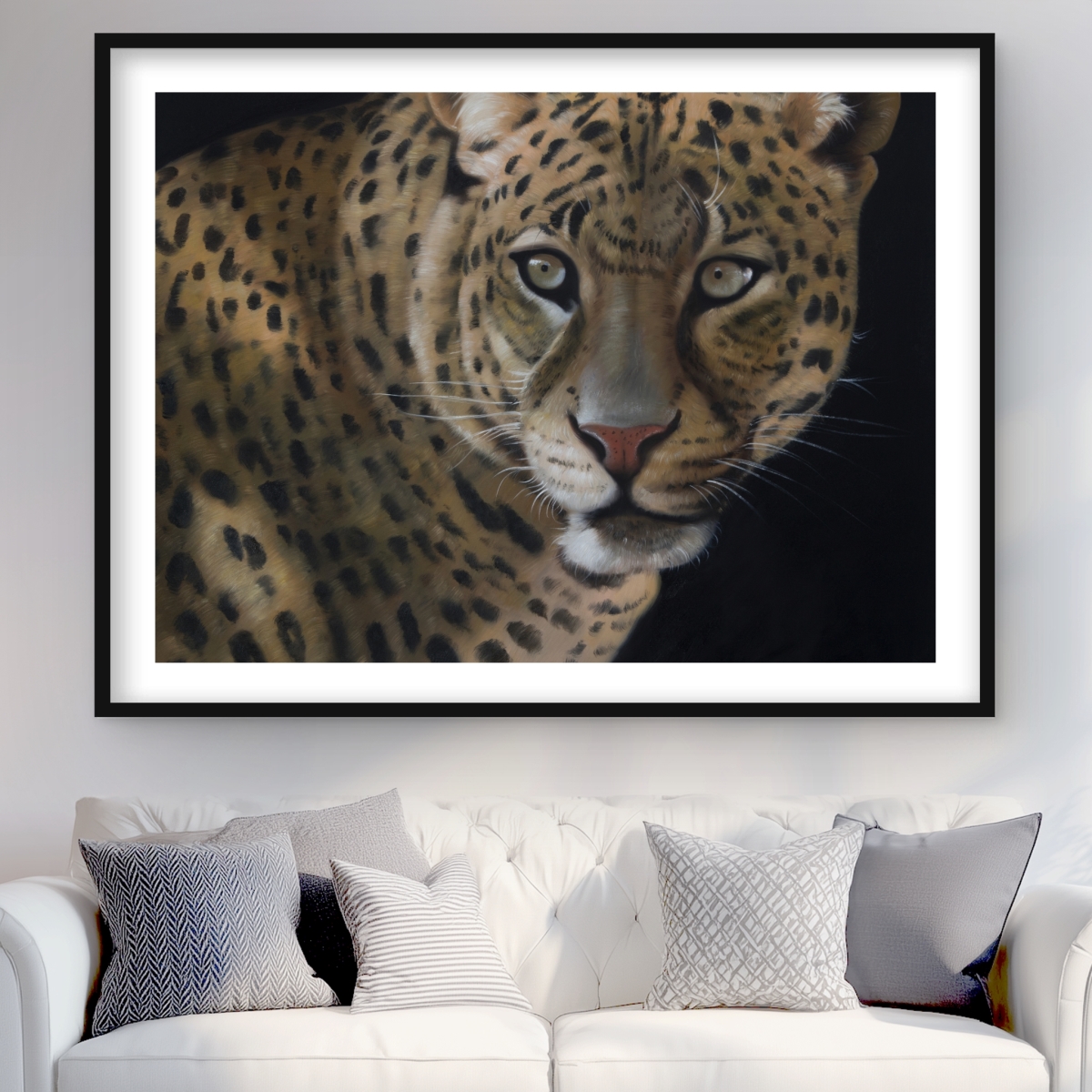 C1FM3648NSY5EJ 36 x 48 in. Realistic Fierce Leopard - Black Hyperrealist Framed Print
