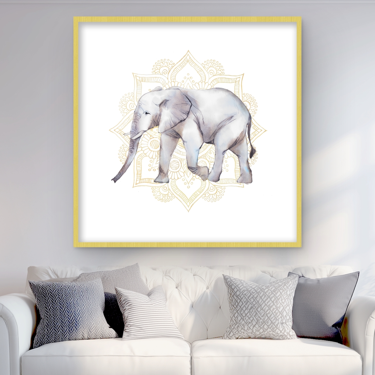 C1FM3636X059EO 36 x 36 in. Elephant on Mandalas - Framed Matted Print for Home Decor