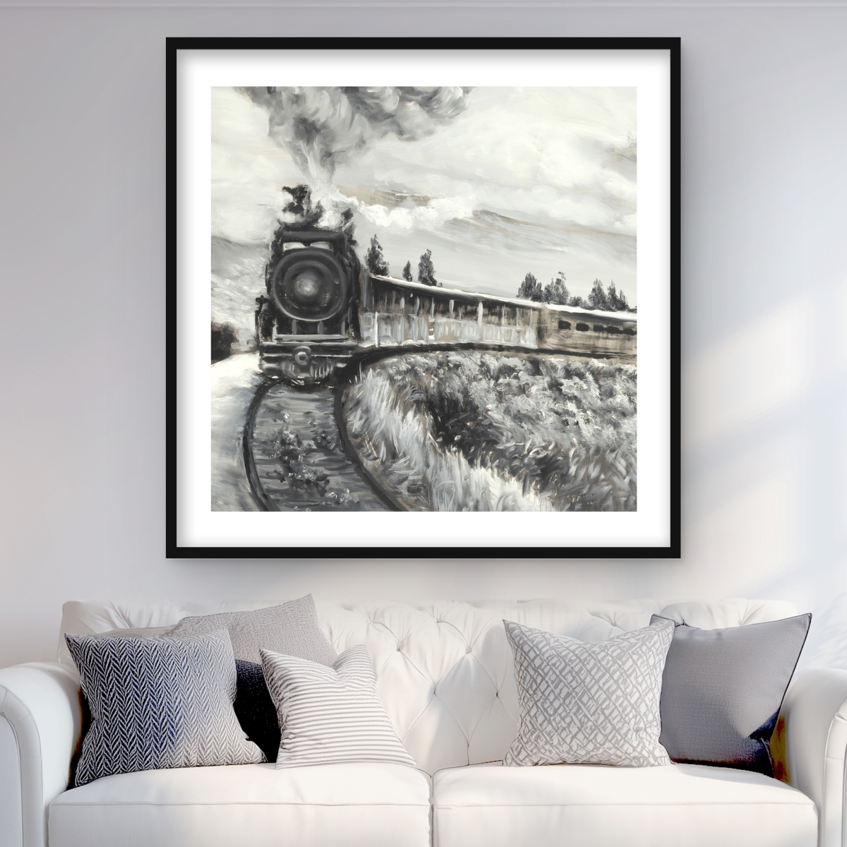C1FM3636V2ZO3A 36 x 36 in. Steam Engine Train Framed Matted Print - Home Decor Art