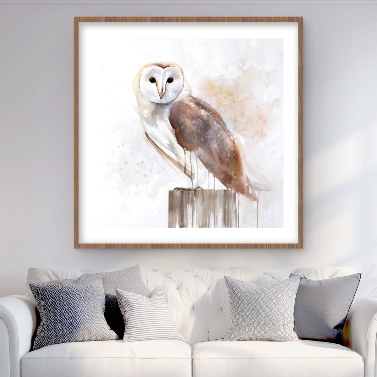 C1FM3636X4ISVD 36 x 36 in. Barn Owl - Rustic Beige Framed Matted Print for Home Decor
