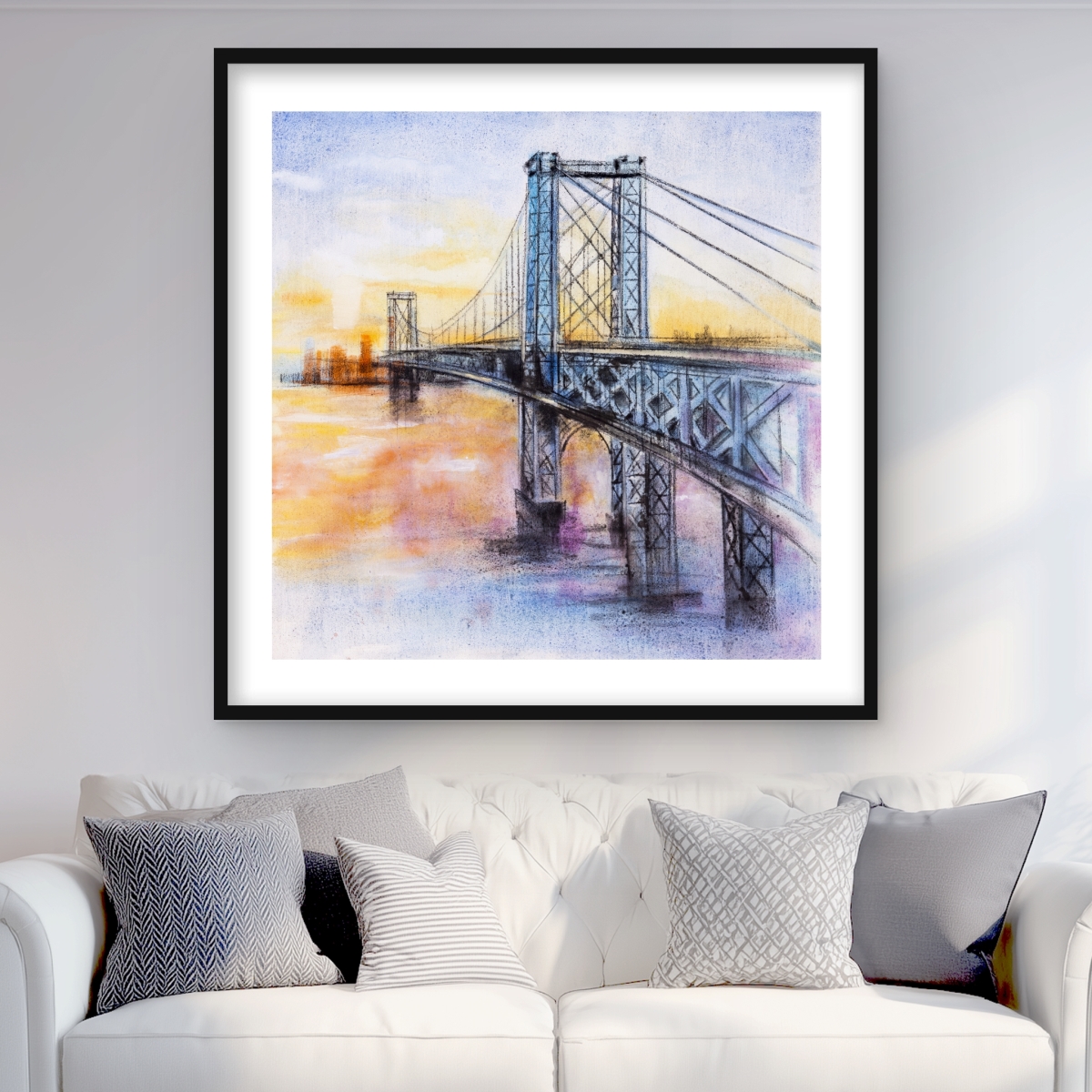 C1FM3636KOYLI7 36 x 36 in. Abstract Brooklyn Bridge Print - Framed Matted Home Decor