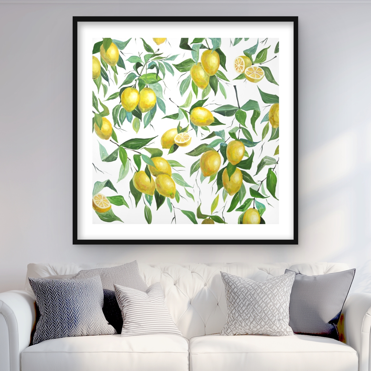 C1FM3636ZU5WKT 36 x 36 in. Lemon Pattern - Green Framed Matted Print for Home Decor