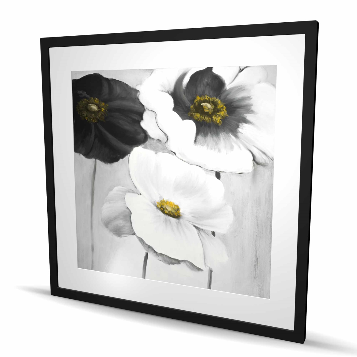 C1FM3636ZQT587 36 x 36 in. Assorted White Flowers - Monochrome Framed Matted Print