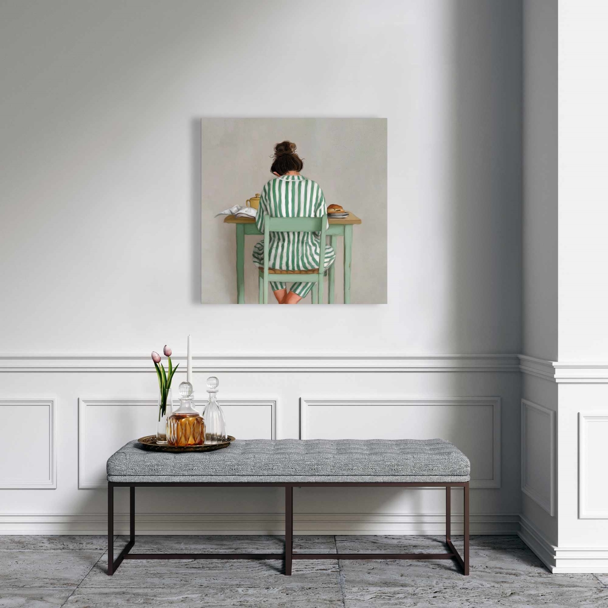 C1RC24244F0DA7 24 x 24 in. Book At Breakfast - Brown Figurative Canvas for Home Decor