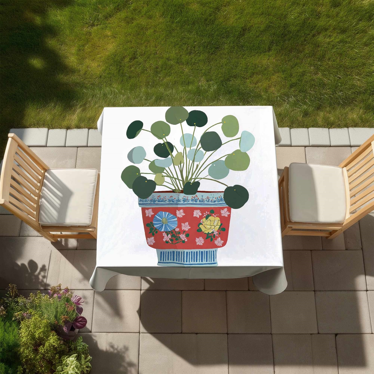 Picture of Begin Home Decor C1TC5858XCHM73 58 x 58 in. Peperomia - Turquoise Still Life Tablecloth for Home Decor