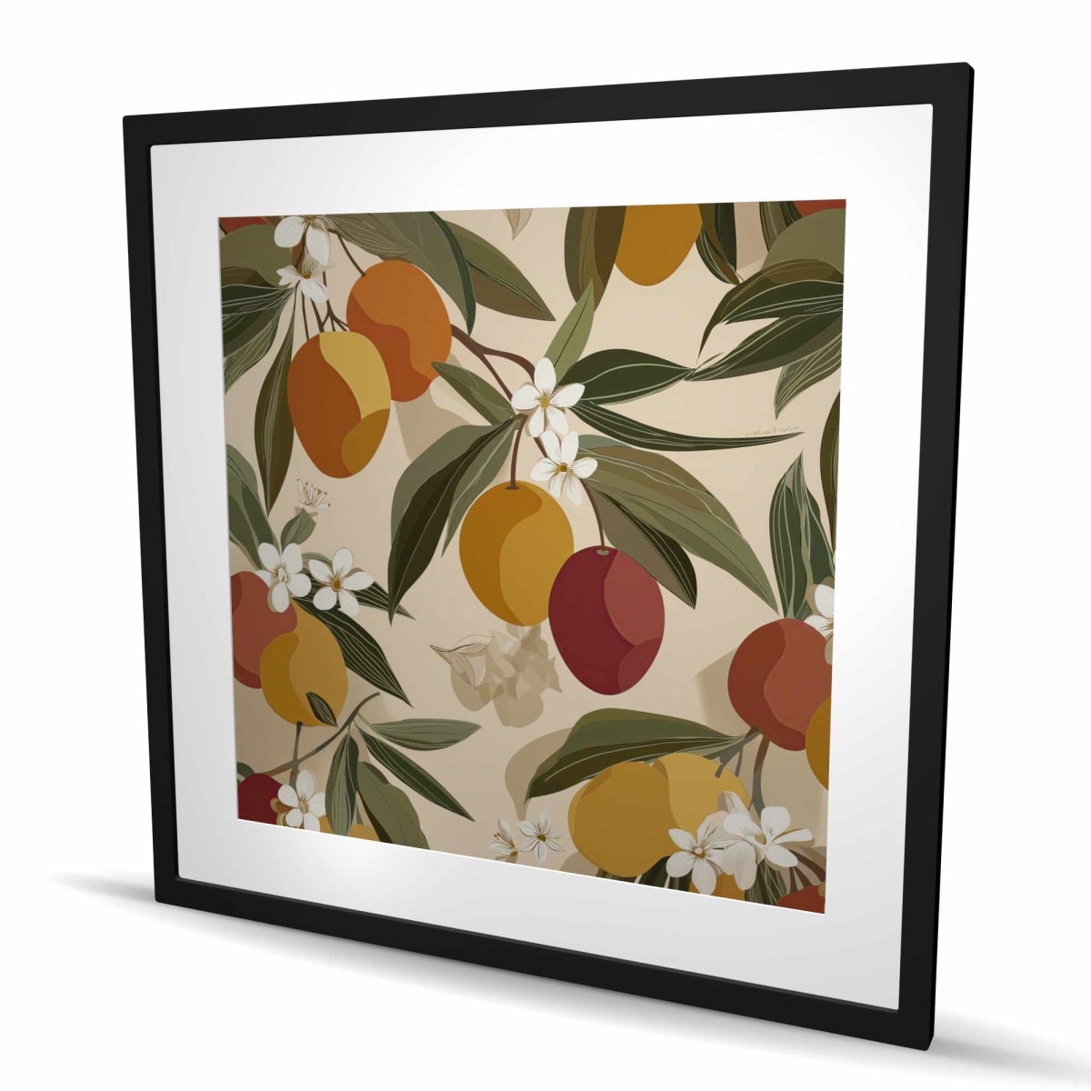 C1FM3636UP9EKX 36 x 36 in. Hanging Fruits - Floral Orange Framed Matted Print for Decor
