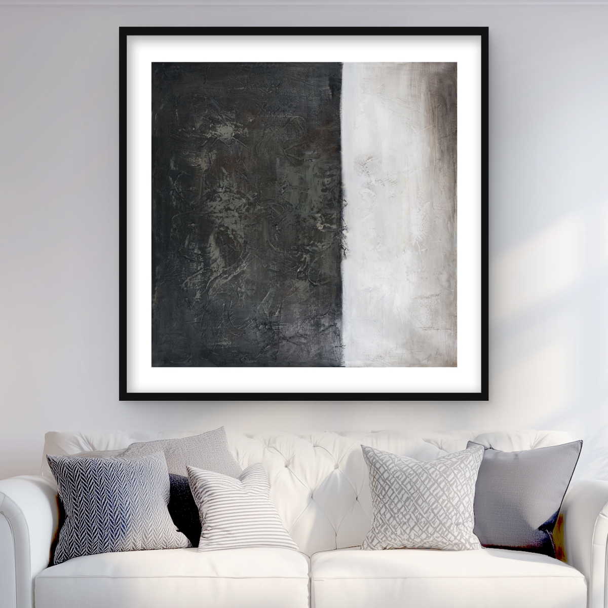 C1FM3636CGR7F4 36 x 36 in. Abstract Shape - Black Minimalist Framed Matted Print Decor