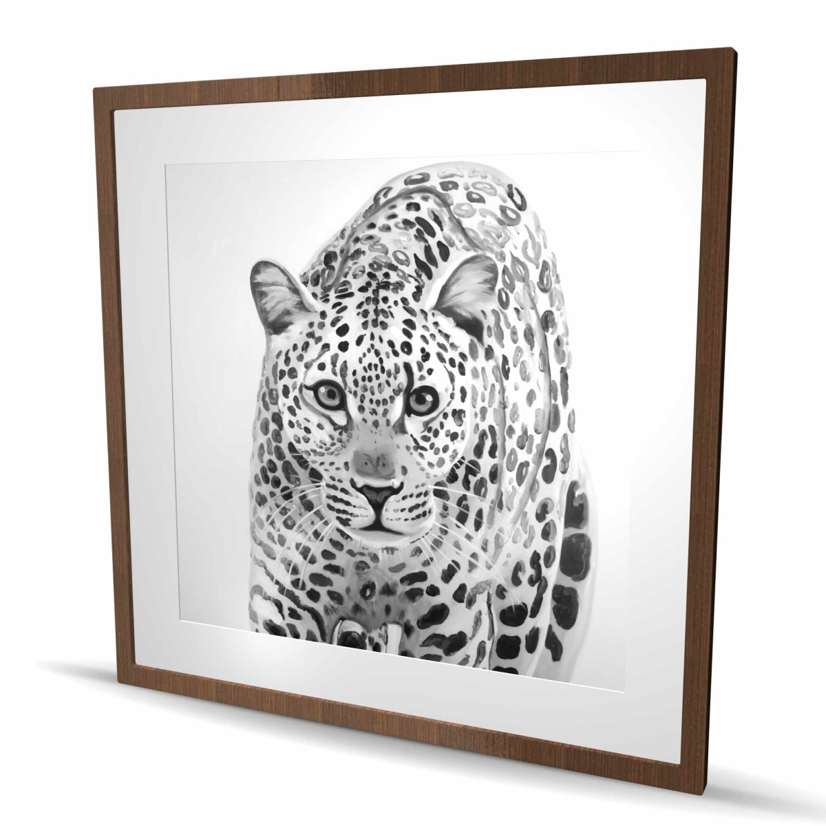 C1FM3636QPEDBM 36 x 36 in. Leopard Ready to Attack - Framed Matted Print for Home Decor
