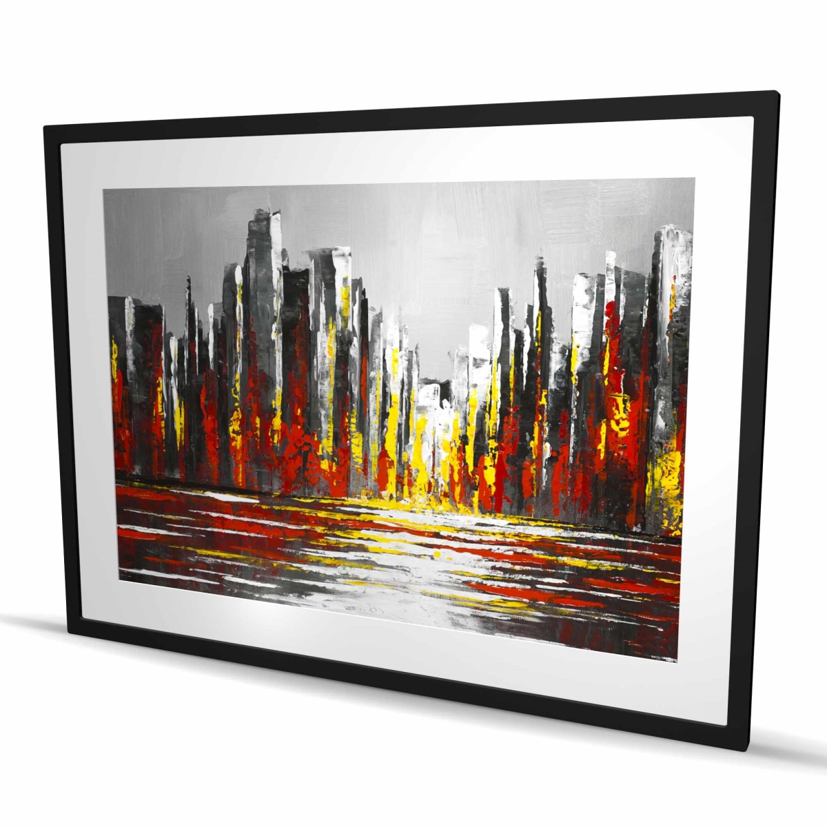C1FM3648LHHTN7 36 x 48 in. Abstract Red Skyline - Building Cities Framed Matted Print