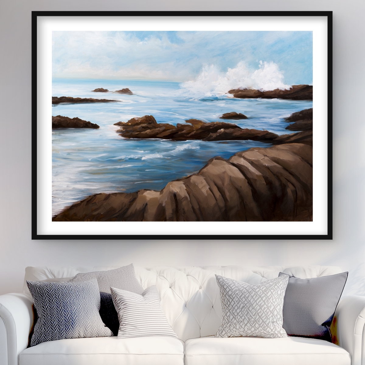 C1FM3648LIHR61 36 x 48 in. Seaside Wave - Waves Bathroom Framed Matted Print for Decor