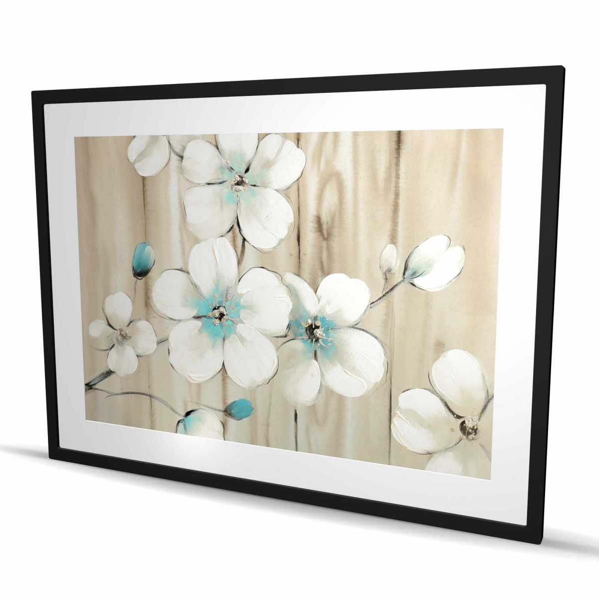 C1FM36489WBK4Y 36 x 48 in. Cherry Blossom in White - Floral Beige Framed Print Decor