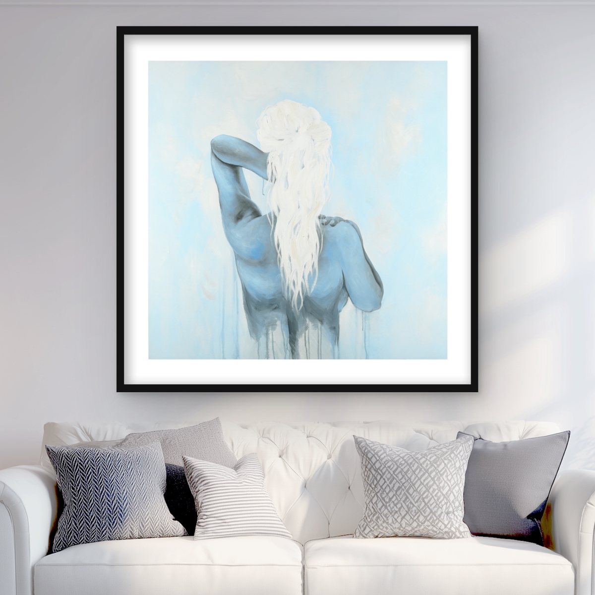 C1FM3636YTHBCW 36 x 36 in. Dreamy Woman - Figurative Romantic Framed Print for Decor