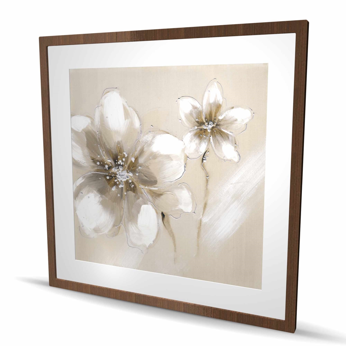 C1FM3636Z3WK9O 36 x 36 in. Two Cream Flowers - Beige Floral Matted Print for Home Decor