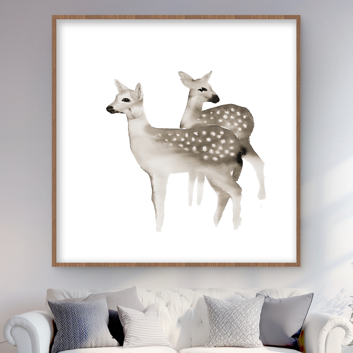 C1FM4848WZOJLL 48 x 48 in. Brown Faons - Framed Matted Deer Print for Home Decor