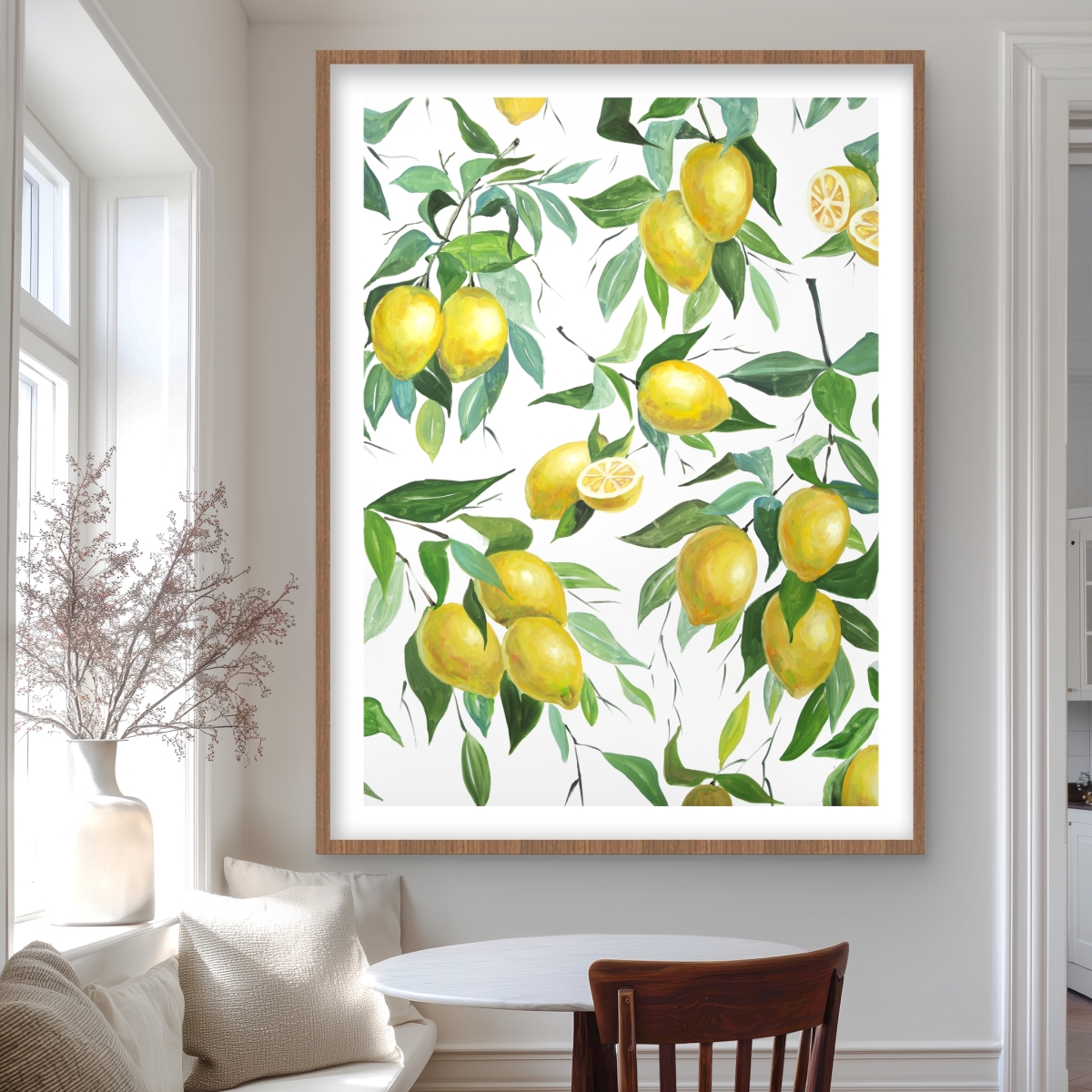 C1FM3648SMWURD 36 x 48 in. Lemon Pattern - Green Framed Matted Print for Home Decor