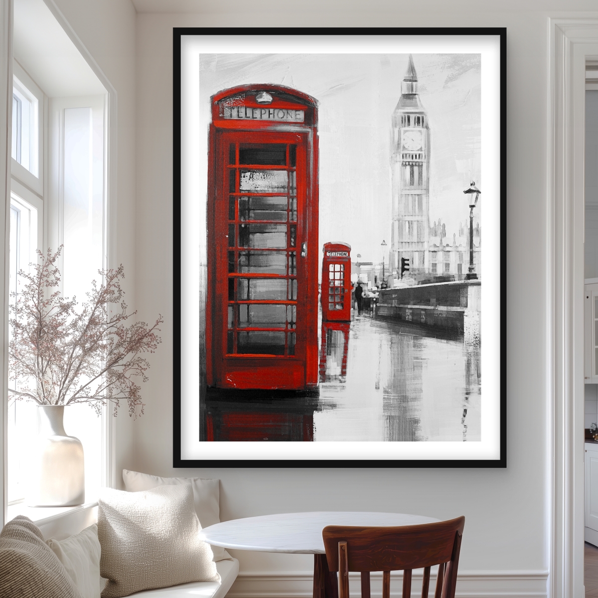 C1FM3648NQP8QW 36 x 48 in. Red Phonebooth with Big Ben - Man Cave Framed Print Decor