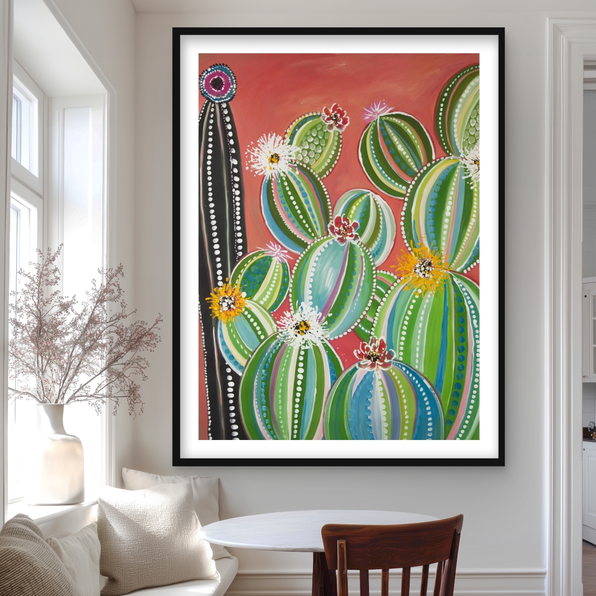 C1FM3648NJIXUB 36 x 48 in. Rainbow Cactus - Botanical Green Framed Matted Print - Decor