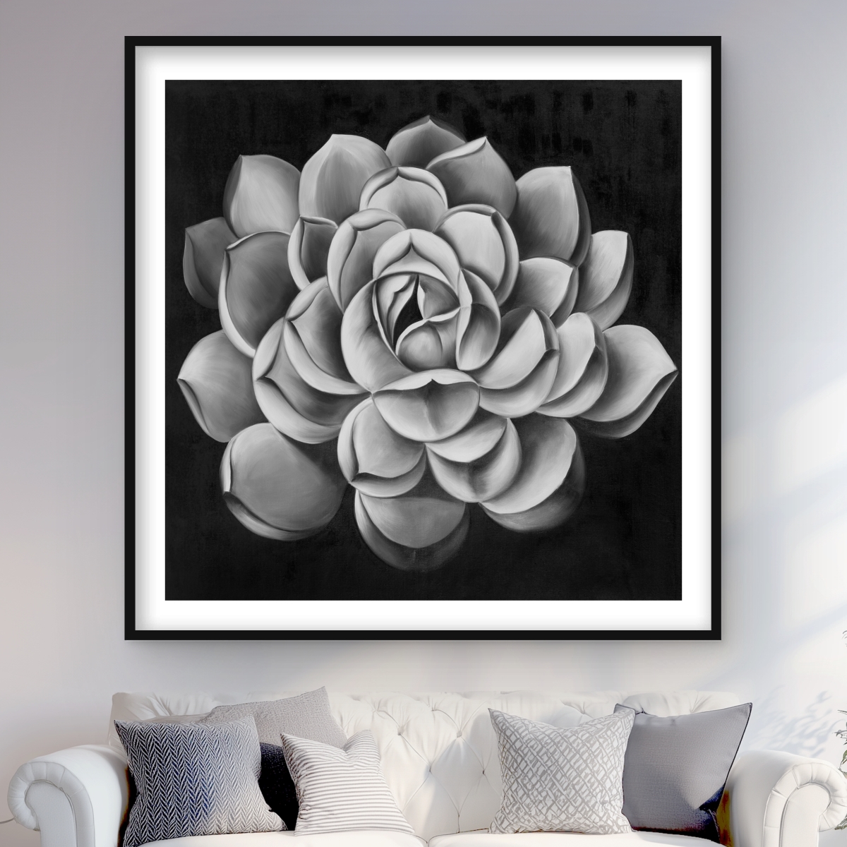 C1FM4848E7OJXB 48 x 48 in. Black & White Succulent - Botanical Framed Print for Decor
