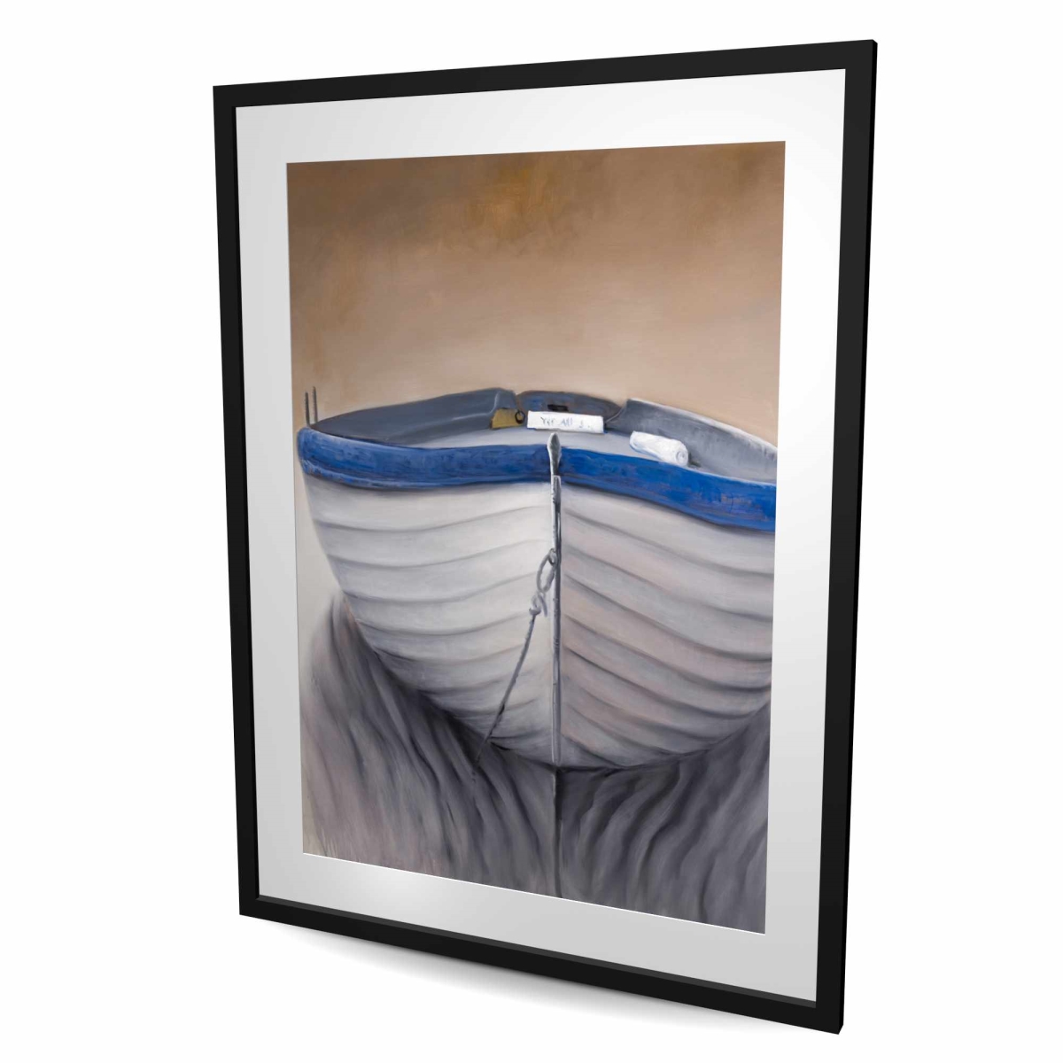 C1FM3648TBS8TH 36 x 48 in. Canoe Boat - Transportation Blue Framed Matted Print Decor
