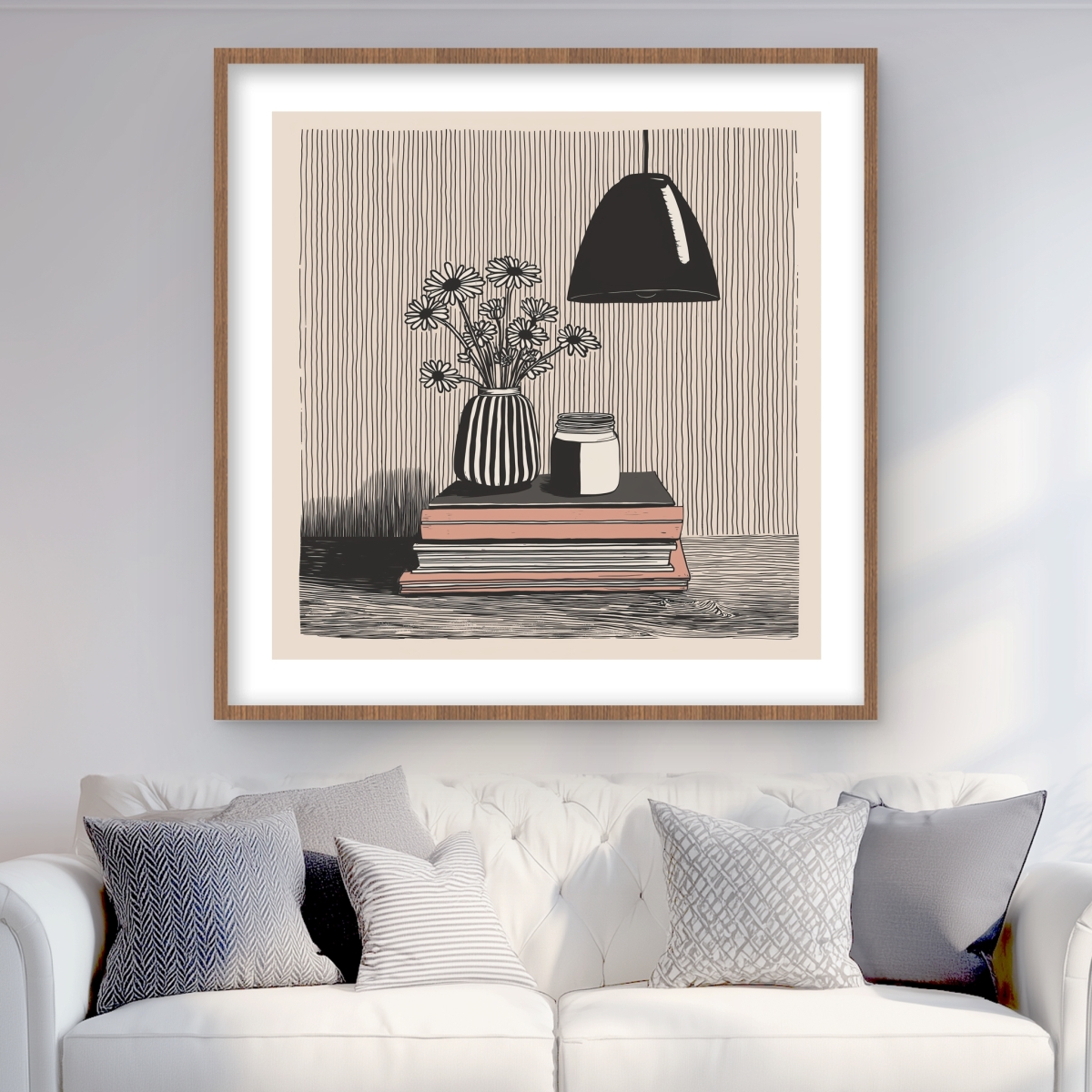 C1FM3636MJL5FY 36 x 36 in. Standing on Books - Still Life White Framed Print for Decor