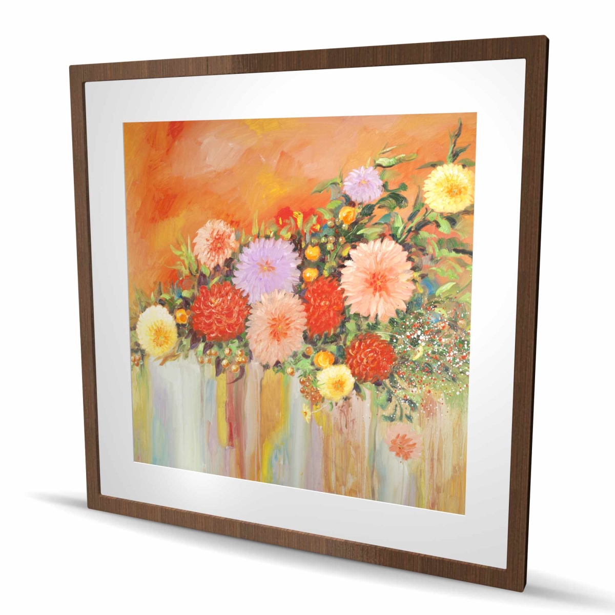 C1FM3636N0JPU7 36 x 36 in. Colorful Abstract Flowers - Orange Floral Framed Print Decor